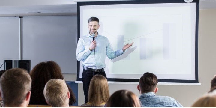 Psychology professor leading a lecture in class