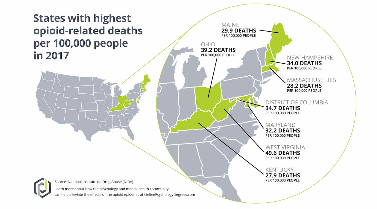 Opioid deaths per state